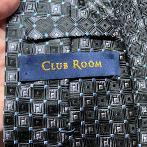 Club Room Macys  Men Tie Black Gray Blue Silk Geometric Classic Corpcore